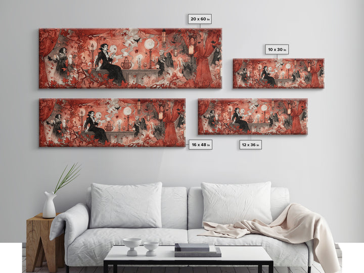 The Velvet Vampire Conservatory - Procession Scene, Gothic Home Decor, Extra Wide Wall Art, Canvas Print, Halloween Home Decor