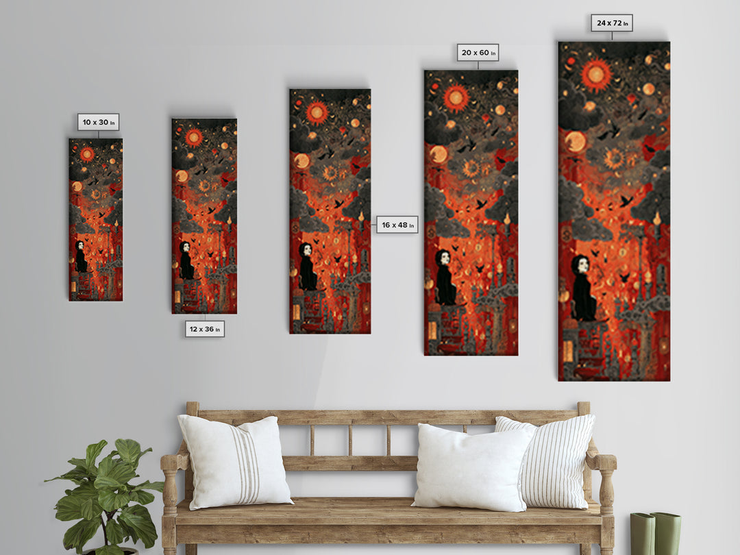 The Velvet Vampire Conservatory - Surreal Celestial Vision, Spooky Wall Decor, Tall Narrow Wall Art, Framed Canvas Print, Gothic Wall Art