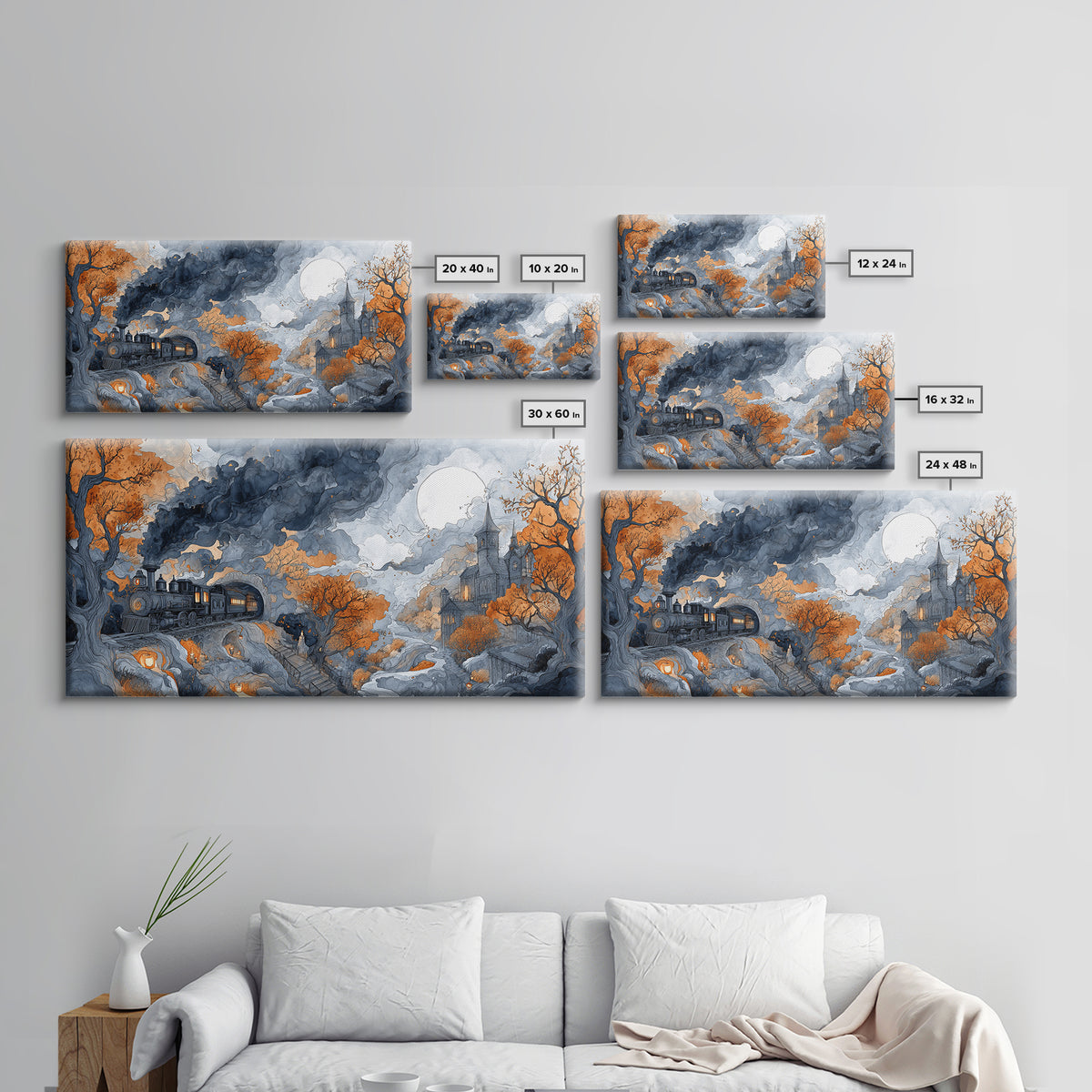 The Phantom Train Of October - Environmental Panorama, Dark Fantasy Wall Art, Wide Panoramic Art, Canvas Print, Halloween Home Decor
