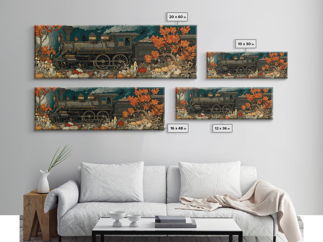 The Phantom Train Of October - Occult Still Life, Macabre Halloween Art, Extra Wide Wall Art, Framed Canvas Print, Halloween Home Decor