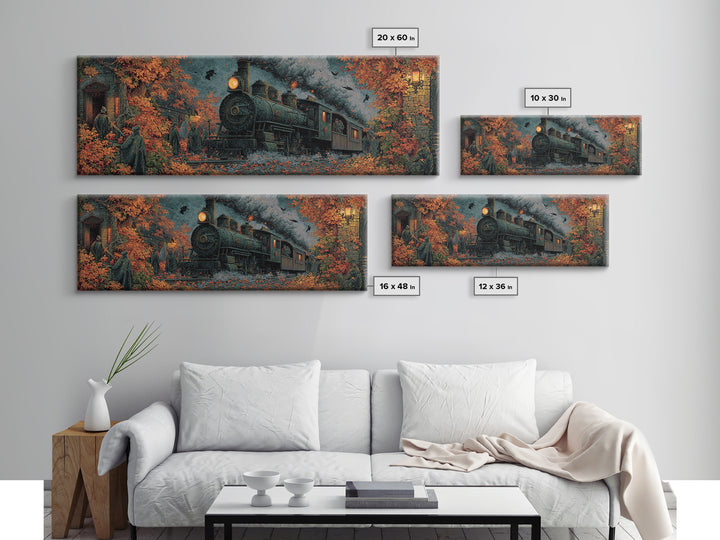 The Phantom Train Of October - Procession Scene, Spooky Wall Decor, Extra Wide Wall Art, Framed Canvas Print, Halloween Home Decor