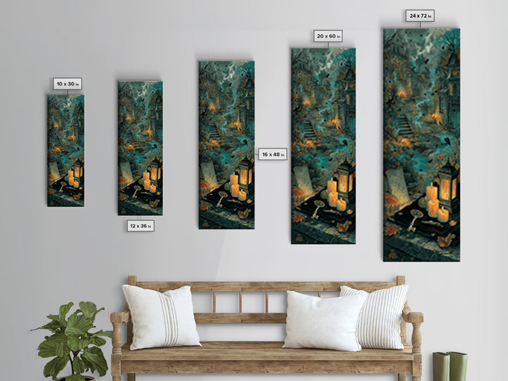 The Bone Key Still Life - Environmental Panorama, Spooky Wall Decor, Tall Narrow Wall Art, Framed Canvas Print, Halloween Home Decor