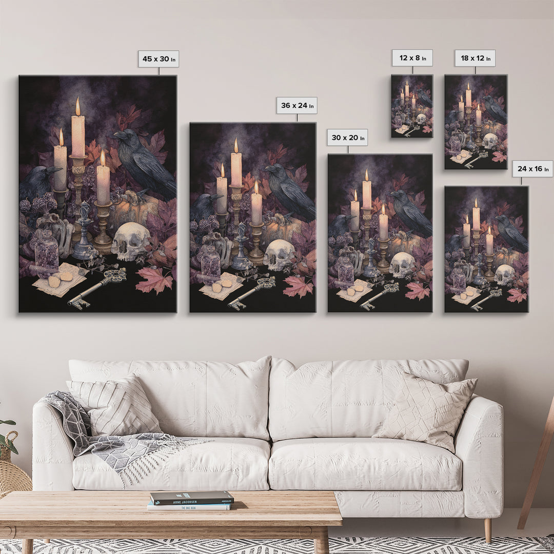 The Bone Key Still Life - Occult Still Life, Spooky Wall Decor, Vertical Wall Art, Framed Canvas Print, Halloween Home Decor