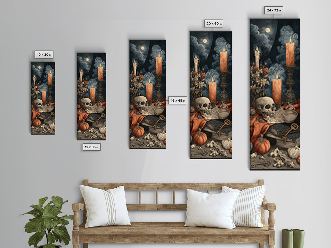 The Bone Key Still Life - Occult Still Life, Spooky Wall Decor, Tall Narrow Wall Art, Framed Canvas Print, Halloween Home Decor