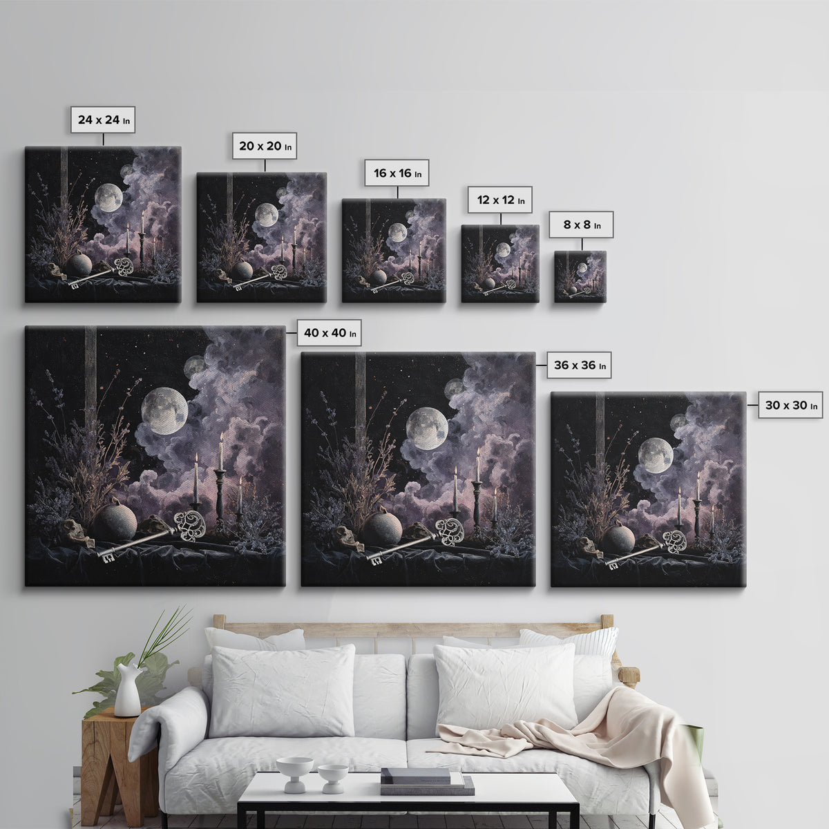The Bone Key Still Life - Surreal Celestial Vision, Occult Wall Decor, Square Wall Art, Canvas Print, Halloween Home Decor, Gothic Wall Art
