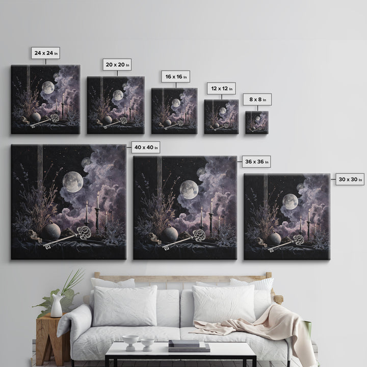 The Bone Key Still Life - Surreal Celestial Vision, Occult Wall Decor, Square Wall Art, Canvas Print, Halloween Home Decor, Gothic Wall Art