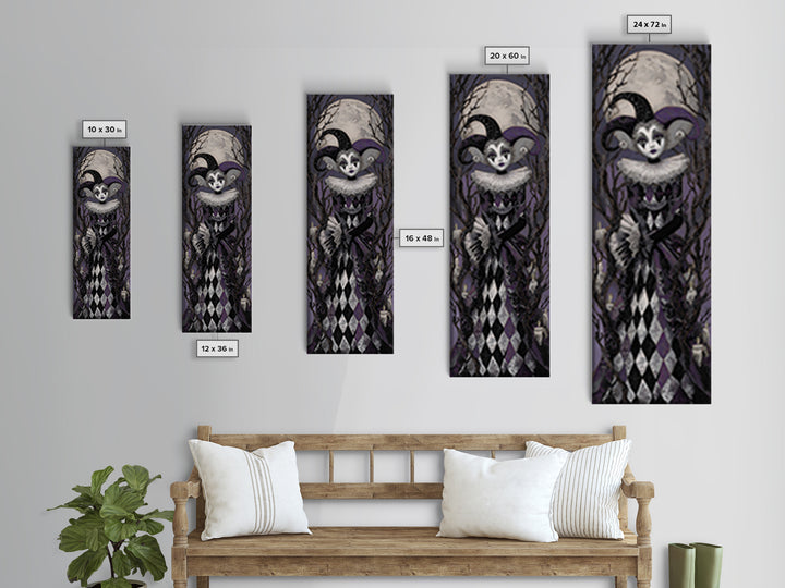 The Haunted Harlequin Doll - Icon Portrait, Halloween Wall Art, Tall Narrow Wall Art, Framed Canvas Print, Halloween Home Decor
