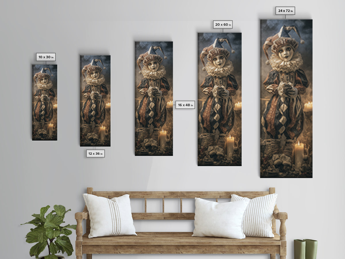 The Haunted Harlequin Doll - Occult Still Life, Gothic Home Decor, Tall Narrow Wall Art, Canvas Print, Halloween Home Decor, Gothic Wall Art