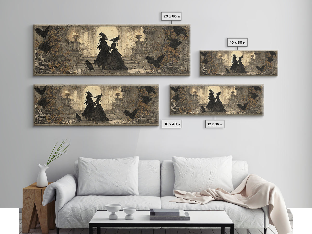 The Raven-Masked Ballroom - Icon Portrait, Gothic Home Decor, Extra Wide Wall Art, Canvas Print, Halloween Home Decor, Gothic Wall Art
