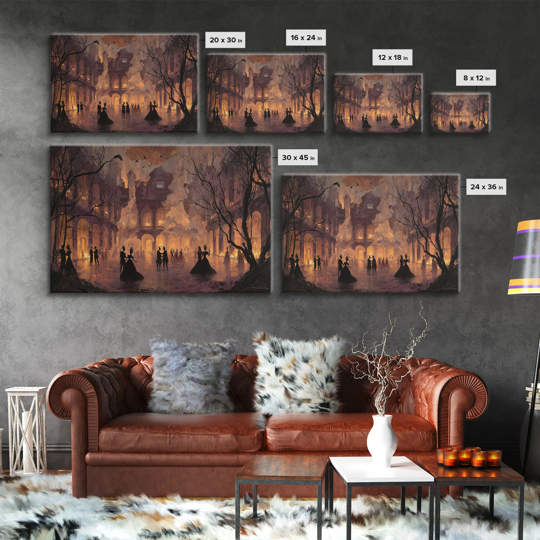 The Raven-Masked Ballroom - Environmental Panorama, Occult Wall Decor, Landscape Wall Art, Canvas Print, Halloween Home Decor