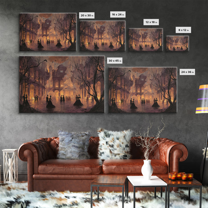 The Raven-Masked Ballroom - Environmental Panorama, Occult Wall Decor, Landscape Wall Art, Canvas Print, Halloween Home Decor