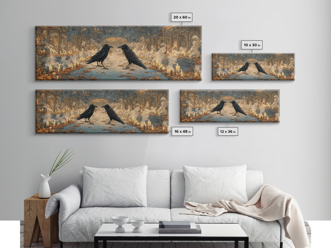 The Raven-Masked Ballroom - Environmental Panorama, Gothic Home Decor, Extra Wide Wall Art, Canvas Print, Halloween Home Decor