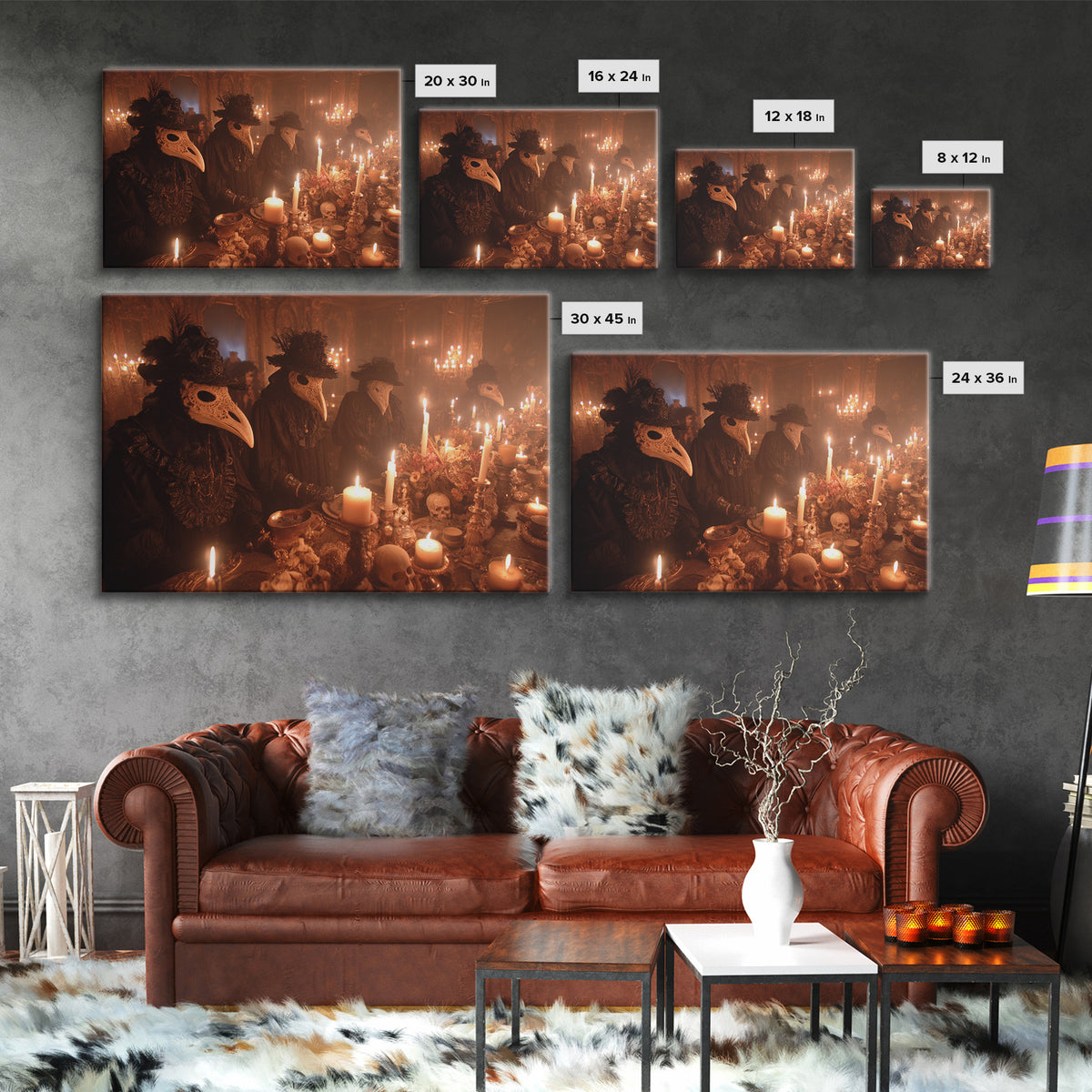 The Raven-Masked Ballroom - Occult Still Life, Macabre Halloween Art, Landscape Wall Art, Framed Canvas Print, Halloween Home Decor