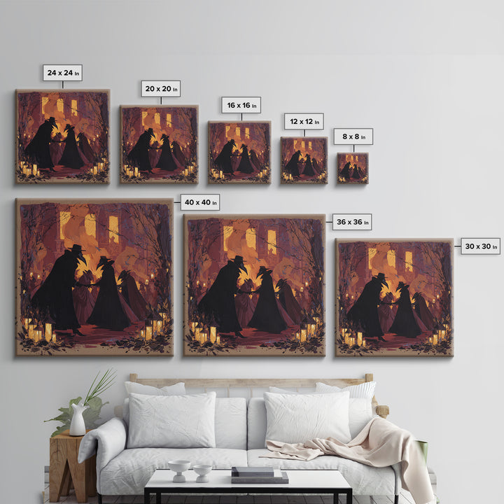 The Raven-Masked Ballroom - Procession Scene, Spooky Wall Decor, Square Wall Art, Framed Canvas Print, Halloween Home Decor, Gothic Wall Art