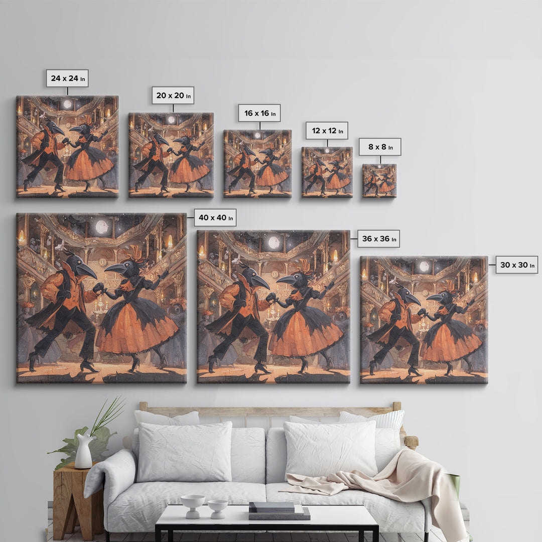 The Raven-Masked Ballroom - Surreal Celestial Vision, Macabre Halloween Art, Square Wall Art, Framed Canvas Print, Halloween Home Decor