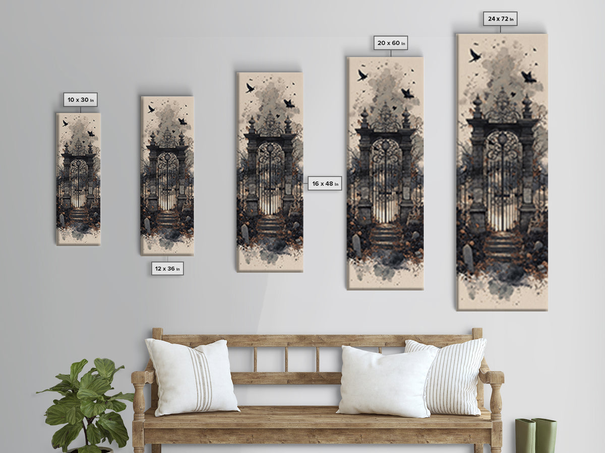 The Black Rose Cemetery Gate - Icon Portrait, Halloween Wall Art, Tall Narrow Wall Art, Framed Canvas Print, Halloween Home Decor