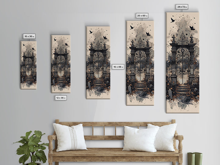 The Black Rose Cemetery Gate - Icon Portrait, Halloween Wall Art, Tall Narrow Wall Art, Framed Canvas Print, Halloween Home Decor