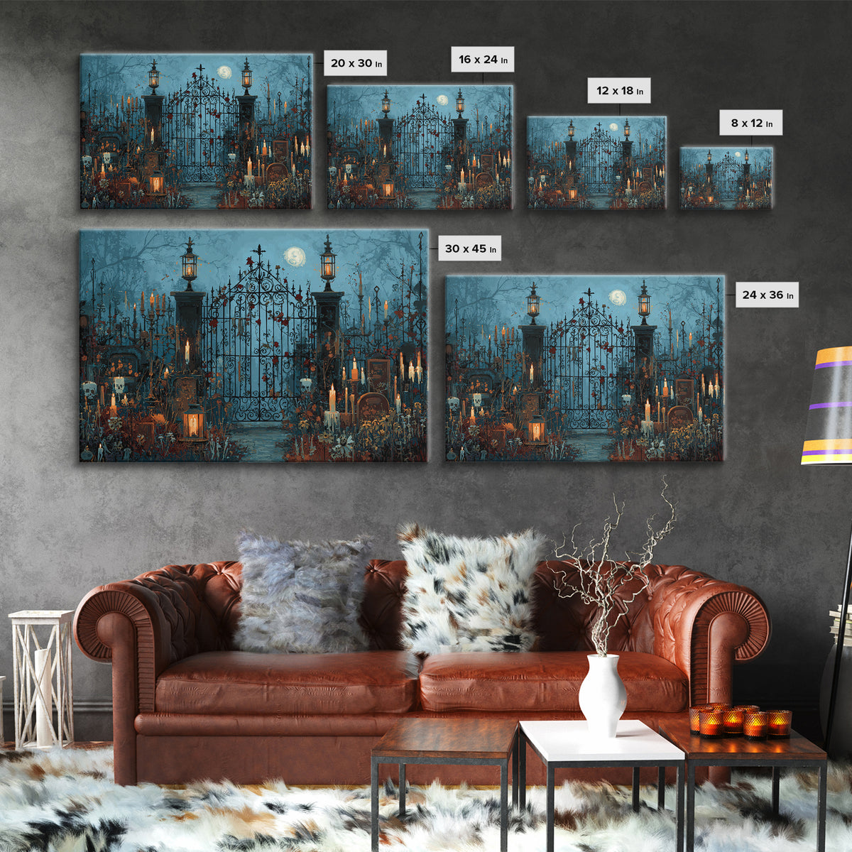The Black Rose Cemetery Gate - Occult Still Life, Macabre Halloween Art, Landscape Wall Art, Framed Canvas Print, Halloween Home Decor