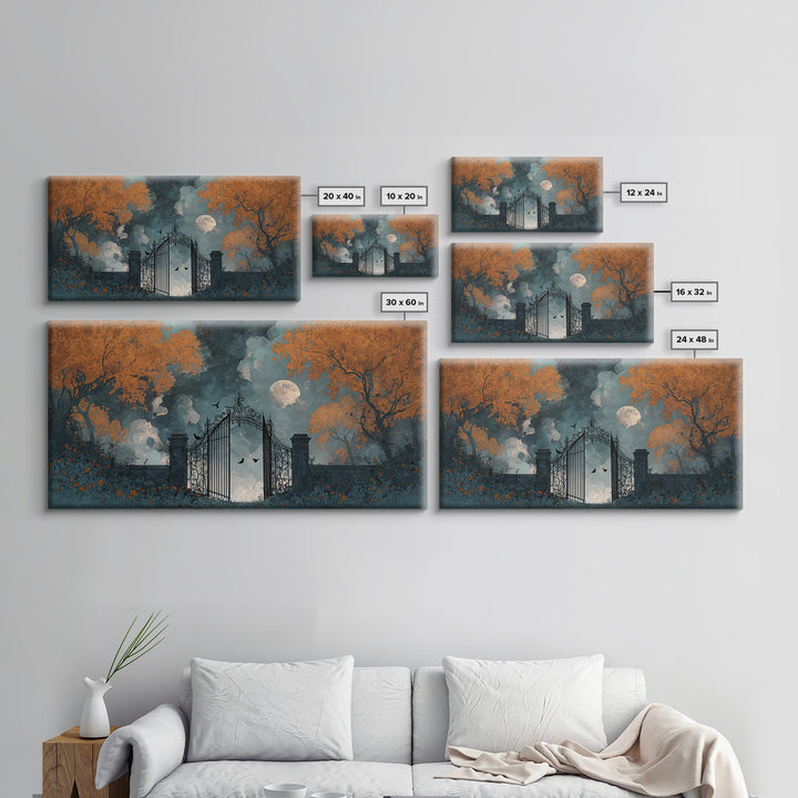 The Black Rose Cemetery Gate - Surreal Celestial Vision, Occult Wall Decor, Wide Panoramic Art, Canvas Print, Halloween Home Decor