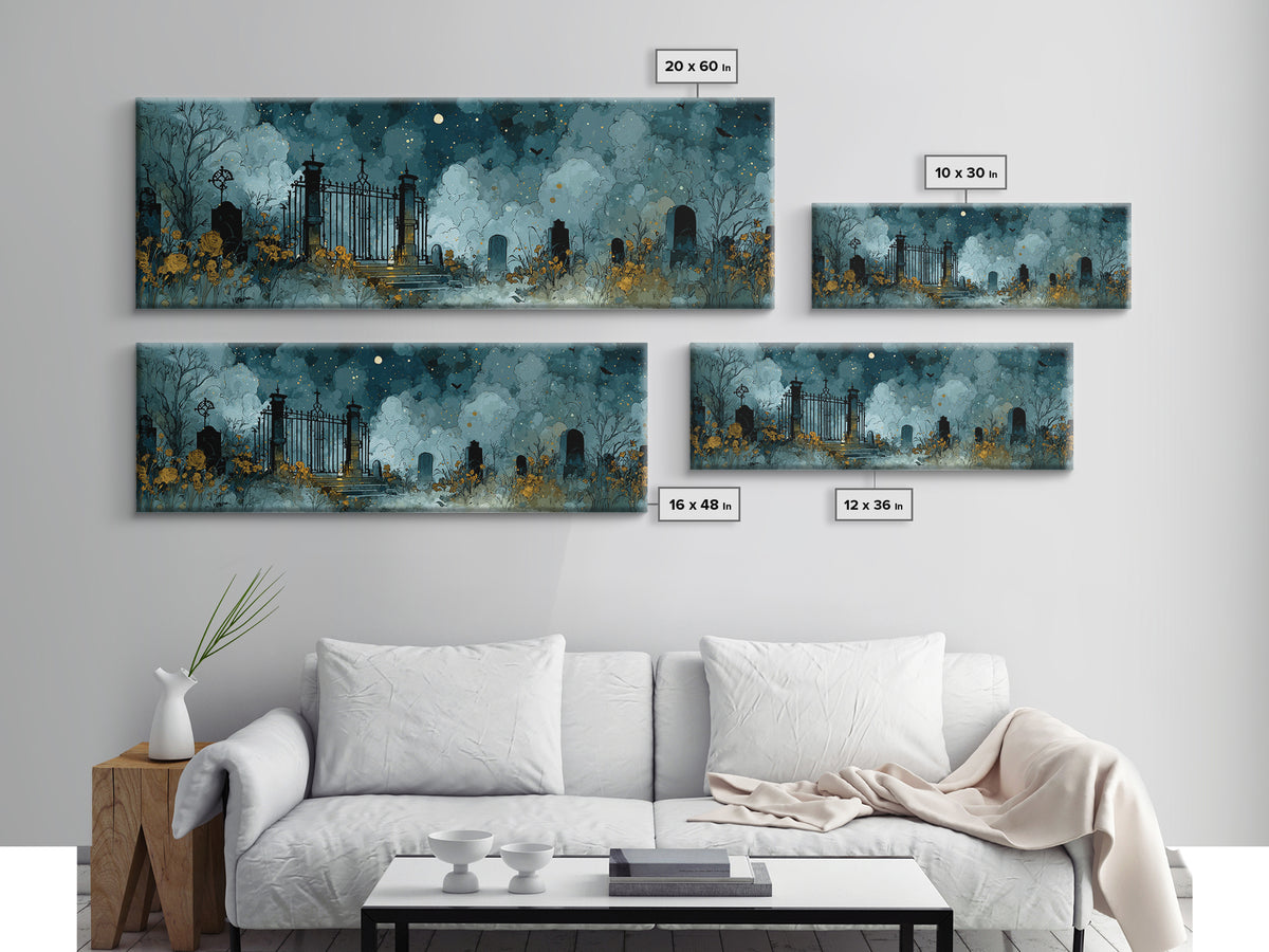 The Black Rose Cemetery Gate - Surreal Celestial Vision, Halloween Wall Art, Extra Wide Wall Art, Framed Canvas Print, Halloween Home Decor