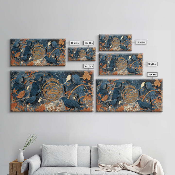 The Cursed Astrolabe - Procession Scene, Gothic Home Decor, Wide Panoramic Art, Canvas Print, Halloween Home Decor, Gothic Wall Art