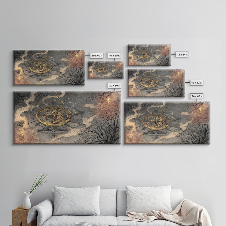 The Cursed Astrolabe - Surreal Celestial Vision, Halloween Wall Art, Wide Panoramic Art, Framed Canvas Print, Halloween Home Decor