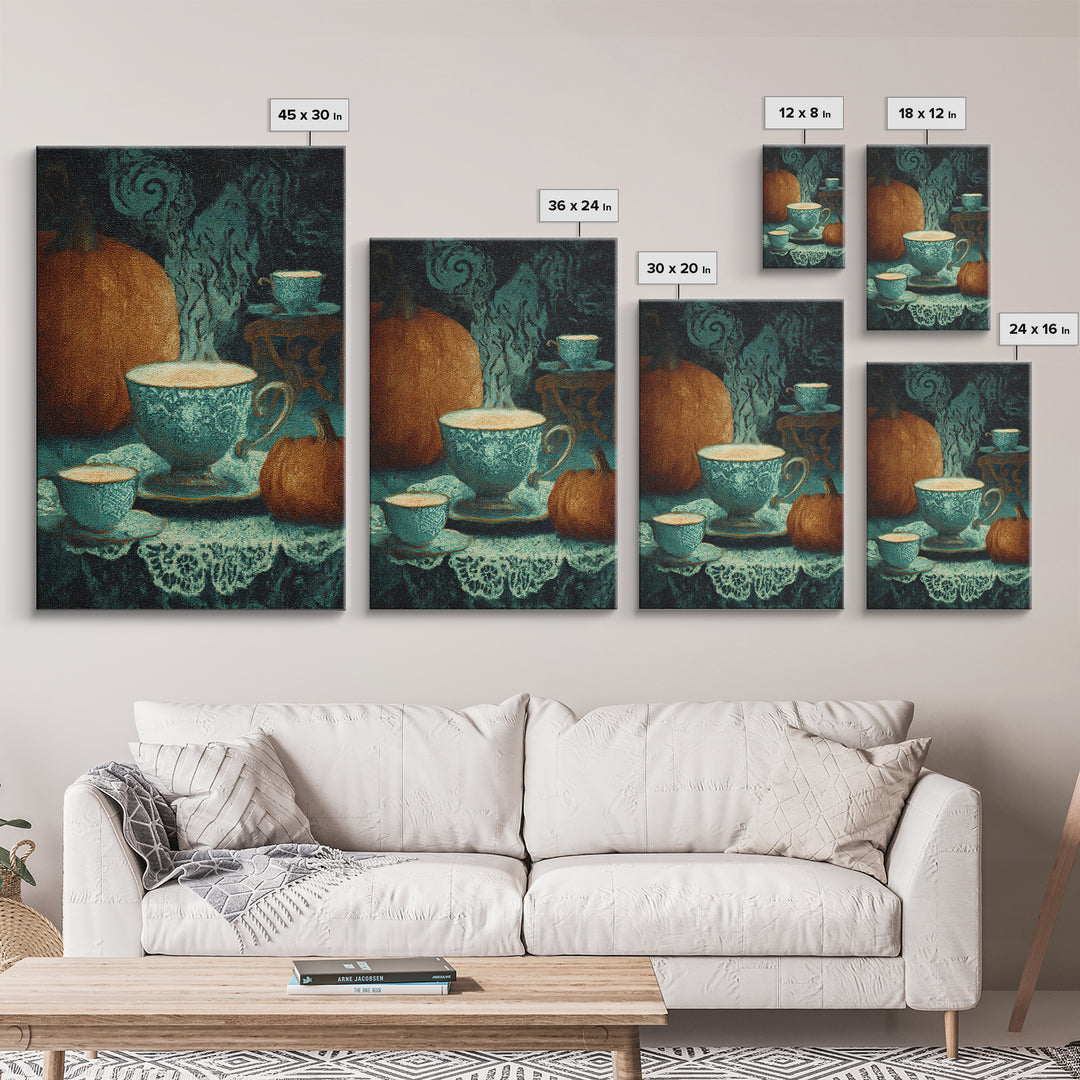 The Haunted Teacup Seance - Icon Portrait, Spooky Wall Decor, Vertical Wall Art, Framed Canvas Print, Halloween Home Decor, Gothic Wall Art