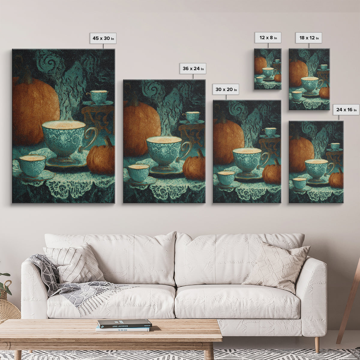 The Haunted Teacup Seance - Icon Portrait, Spooky Wall Decor, Vertical Wall Art, Framed Canvas Print, Halloween Home Decor, Gothic Wall Art