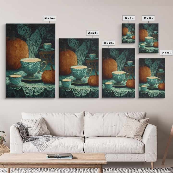 The Haunted Teacup Seance - Icon Portrait, Spooky Wall Decor, Vertical Wall Art, Framed Canvas Print, Halloween Home Decor, Gothic Wall Art