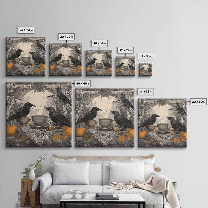 The Haunted Teacup Seance - Icon Portrait, Halloween Wall Art, Square Wall Art, Framed Canvas Print, Halloween Home Decor, Gothic Wall Art