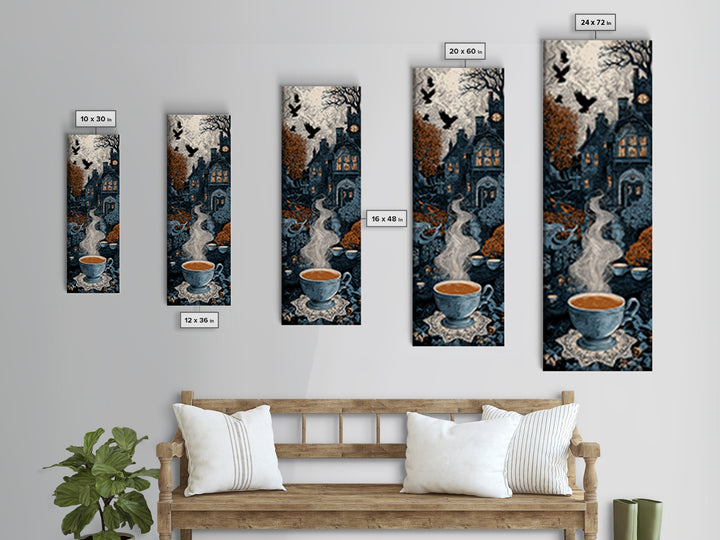 The Haunted Teacup Seance - Icon Portrait, Dark Fantasy Wall Art, Tall Narrow Wall Art, Canvas Print, Halloween Home Decor, Gothic Wall Art