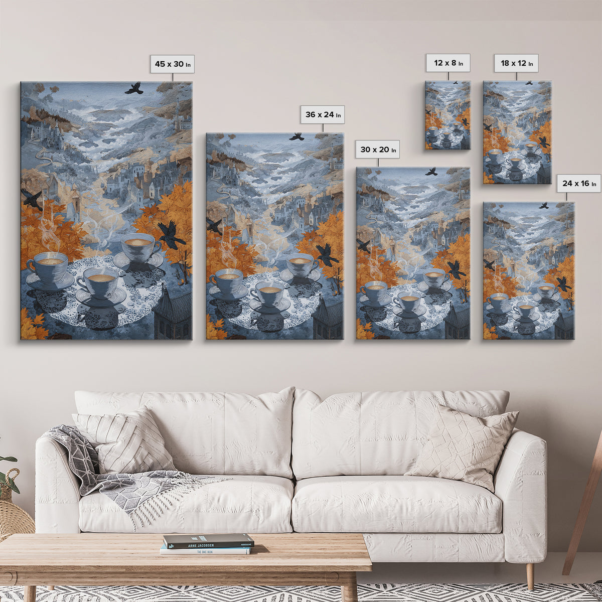 The Haunted Teacup Seance - Environmental Panorama, Spooky Wall Decor, Vertical Wall Art, Framed Canvas Print, Halloween Home Decor