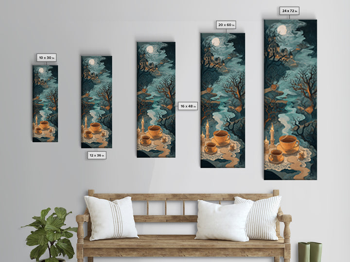 The Haunted Teacup Seance - Environmental Panorama, Spooky Wall Decor, Tall Narrow Wall Art, Framed Canvas Print, Halloween Home Decor