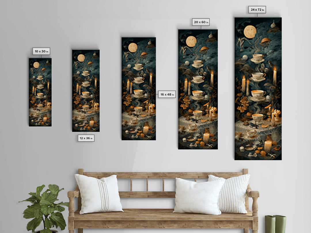 The Haunted Teacup Seance - Occult Still Life, Dark Fantasy Wall Art, Tall Narrow Wall Art, Canvas Print, Halloween Home Decor