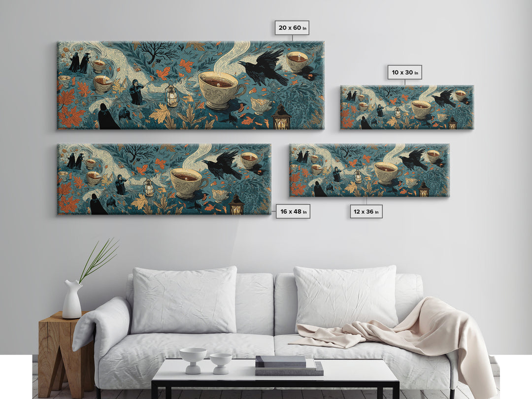 The Haunted Teacup Seance - Procession Scene, Occult Wall Decor, Extra Wide Wall Art, Canvas Print, Halloween Home Decor, Gothic Wall Art