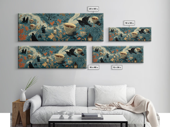 The Haunted Teacup Seance - Procession Scene, Occult Wall Decor, Extra Wide Wall Art, Canvas Print, Halloween Home Decor, Gothic Wall Art