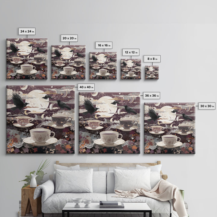 The Haunted Teacup Seance - Surreal Celestial Vision, Occult Wall Decor, Square Wall Art, Canvas Print, Halloween Home Decor