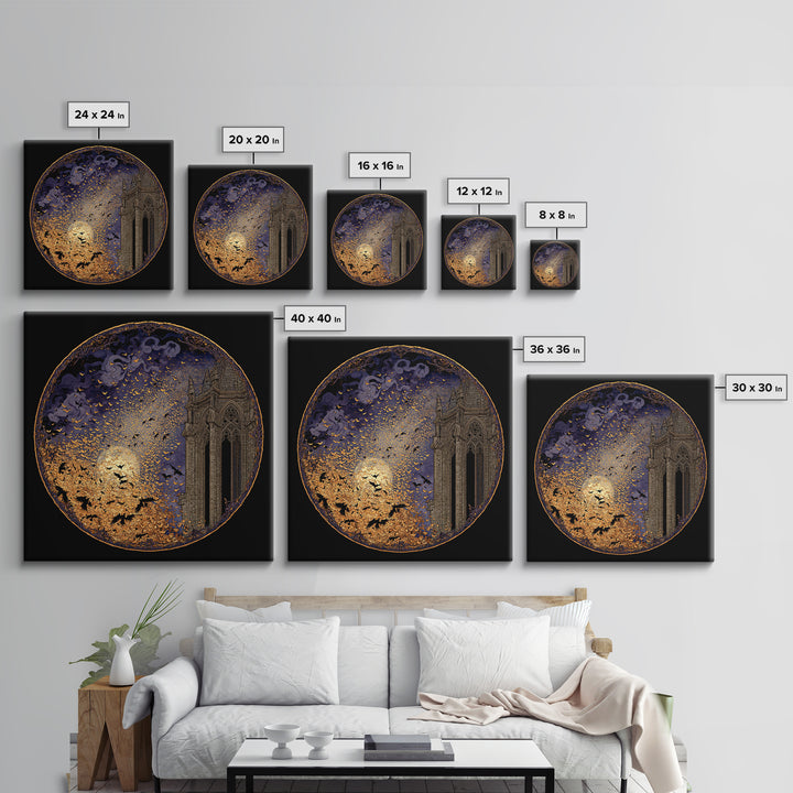 The Golden Bat Swarm - Icon Portrait, Gothic Home Decor, Square Wall Art, Canvas Print, Halloween Home Decor, Gothic Wall Art