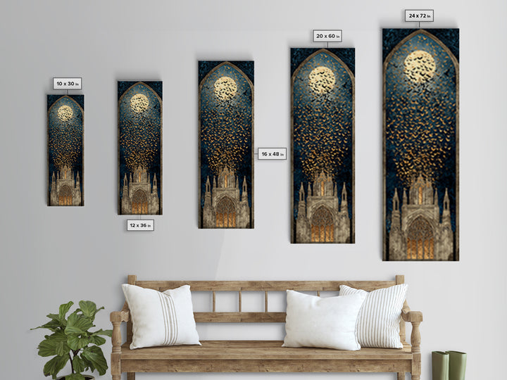The Golden Bat Swarm - Icon Portrait, Macabre Halloween Art, Tall Narrow Wall Art, Framed Canvas Print, Halloween Home Decor