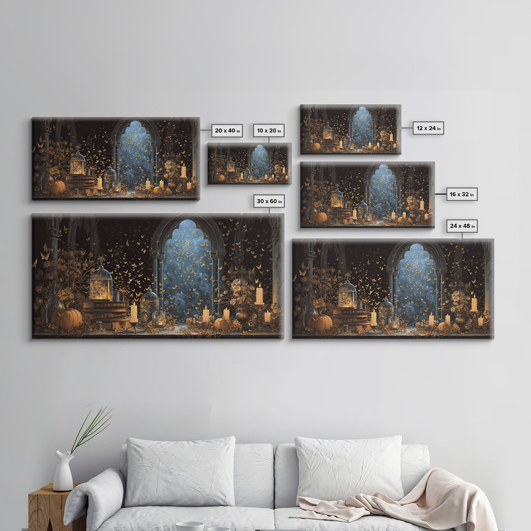 The Golden Bat Swarm - Occult Still Life, Gothic Home Decor, Wide Panoramic Art, Canvas Print, Halloween Home Decor, Gothic Wall Art