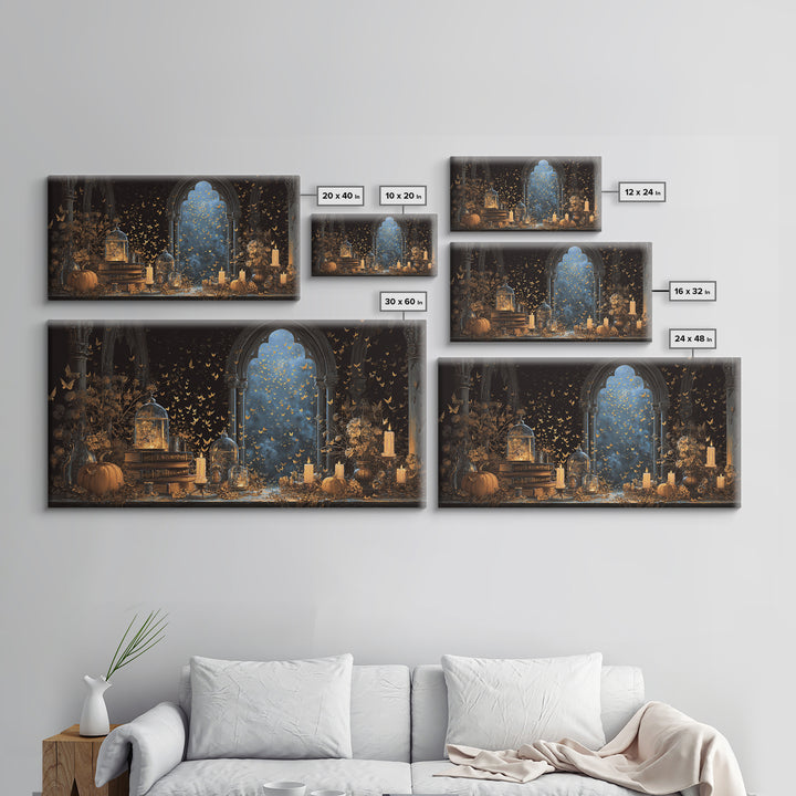 The Golden Bat Swarm - Occult Still Life, Gothic Home Decor, Wide Panoramic Art, Canvas Print, Halloween Home Decor, Gothic Wall Art