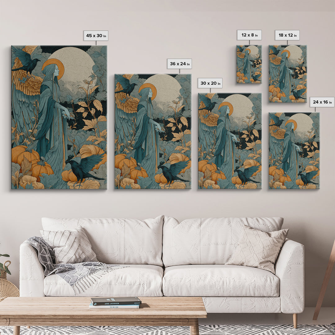 The Pumpkin-Winged Angel - Icon Portrait, Dark Fantasy Wall Art, Vertical Wall Art, Canvas Print, Halloween Home Decor, Gothic Wall Art