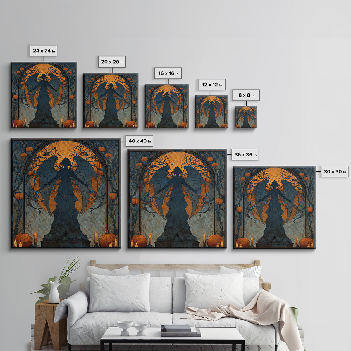 The Pumpkin-Winged Angel - Icon Portrait, Dark Fantasy Wall Art, Square Wall Art, Canvas Print, Halloween Home Decor, Gothic Wall Art