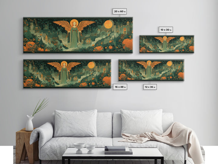 The Pumpkin-Winged Angel - Environmental Panorama, Occult Wall Decor, Extra Wide Wall Art, Canvas Print, Halloween Home Decor