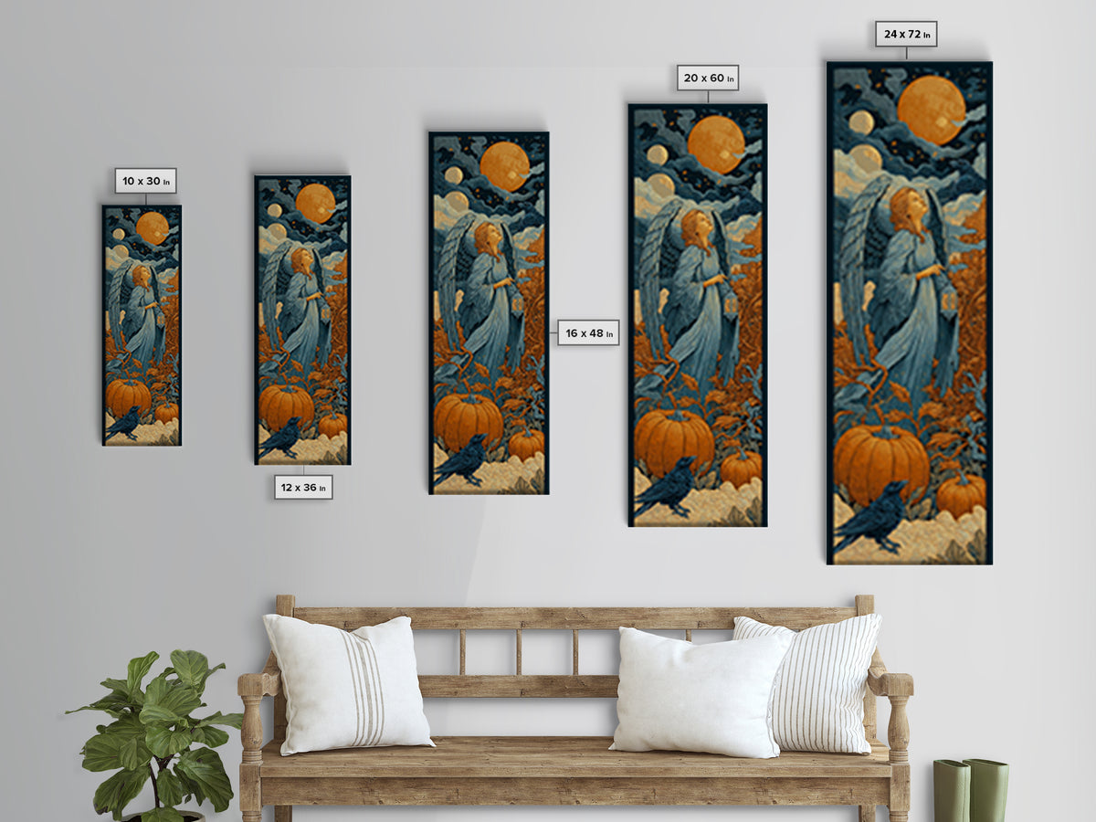 The Pumpkin-Winged Angel - Surreal Celestial Vision, Spooky Wall Decor, Tall Narrow Wall Art, Framed Canvas Print, Halloween Home Decor