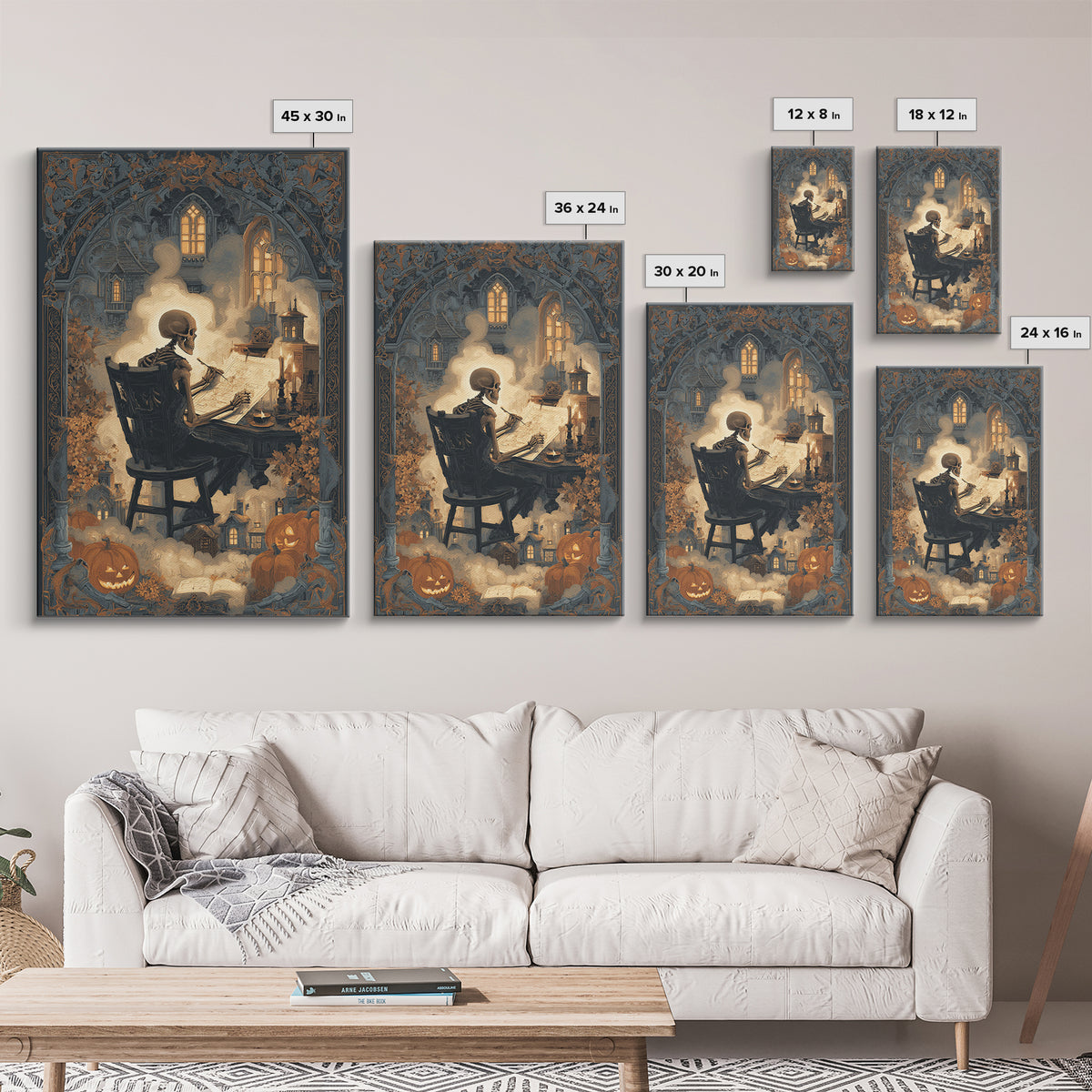 The Skeleton Cartographer - Icon Portrait, Halloween Wall Art, Vertical Wall Art, Framed Canvas Print, Halloween Home Decor, Gothic Wall Art