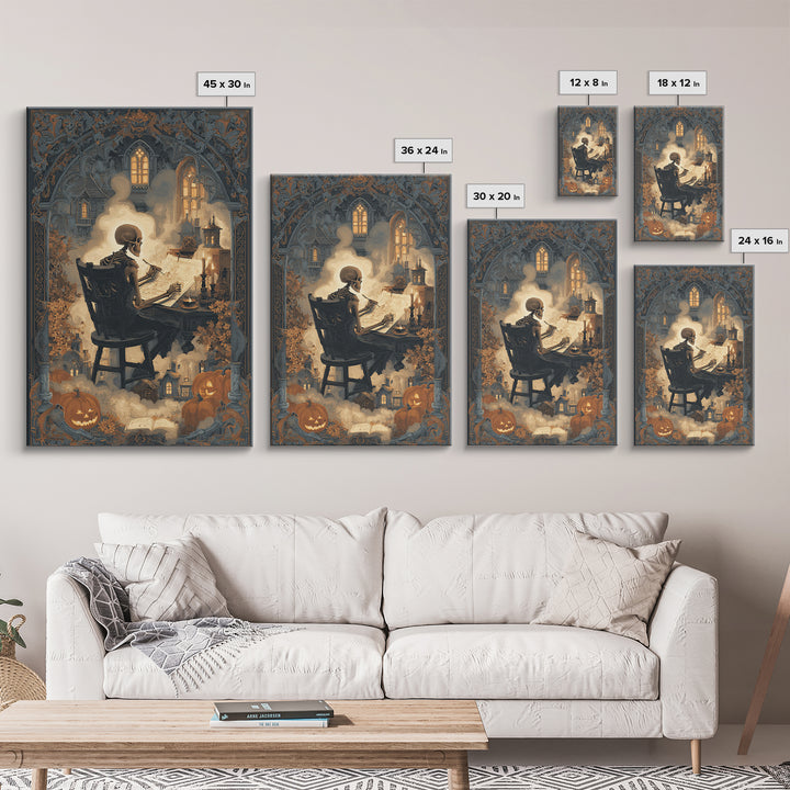 The Skeleton Cartographer - Icon Portrait, Halloween Wall Art, Vertical Wall Art, Framed Canvas Print, Halloween Home Decor, Gothic Wall Art