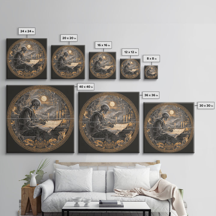 The Skeleton Cartographer - Icon Portrait, Macabre Halloween Art, Square Wall Art, Framed Canvas Print, Halloween Home Decor