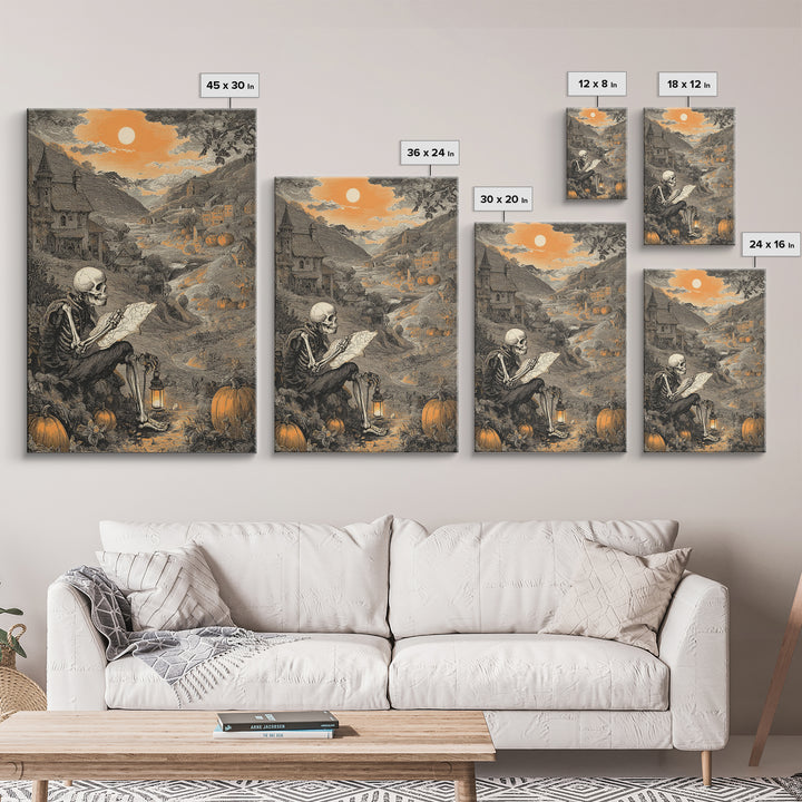 The Skeleton Cartographer - Environmental Panorama, Gothic Home Decor, Vertical Wall Art, Canvas Print, Halloween Home Decor