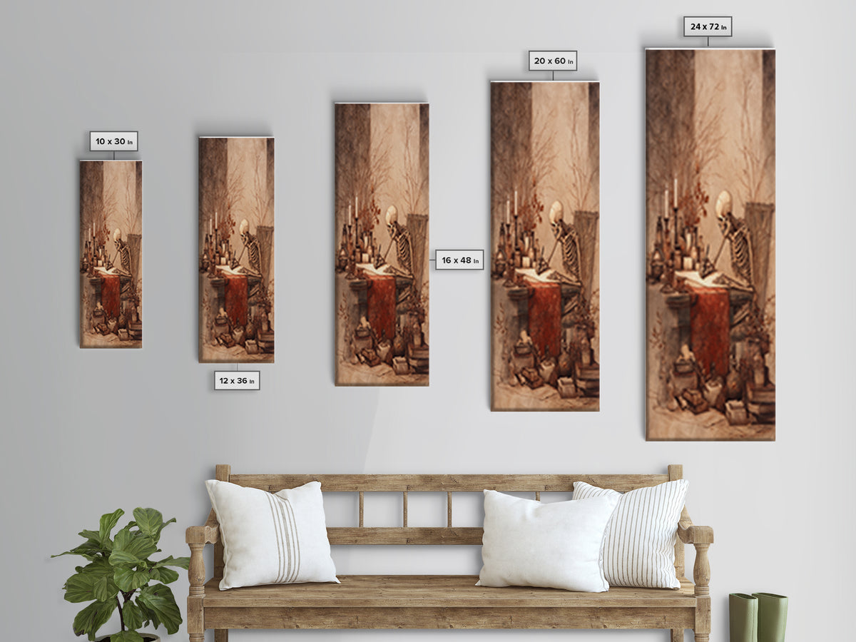 The Skeleton Cartographer - Occult Still Life, Macabre Halloween Art, Vertical Wall Art, Framed Canvas Print, Halloween Home Decor